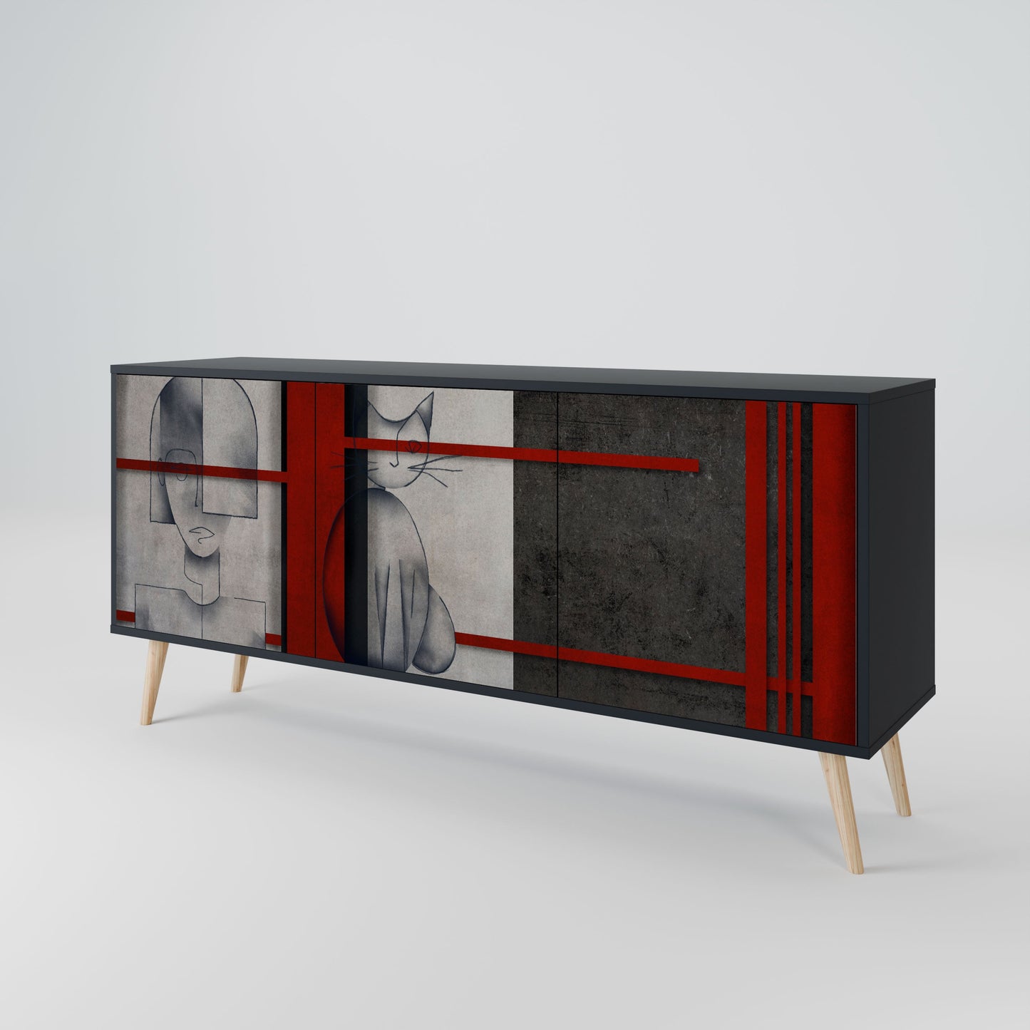 GRAY FIGURES 3-Door Sideboard in Black Finish