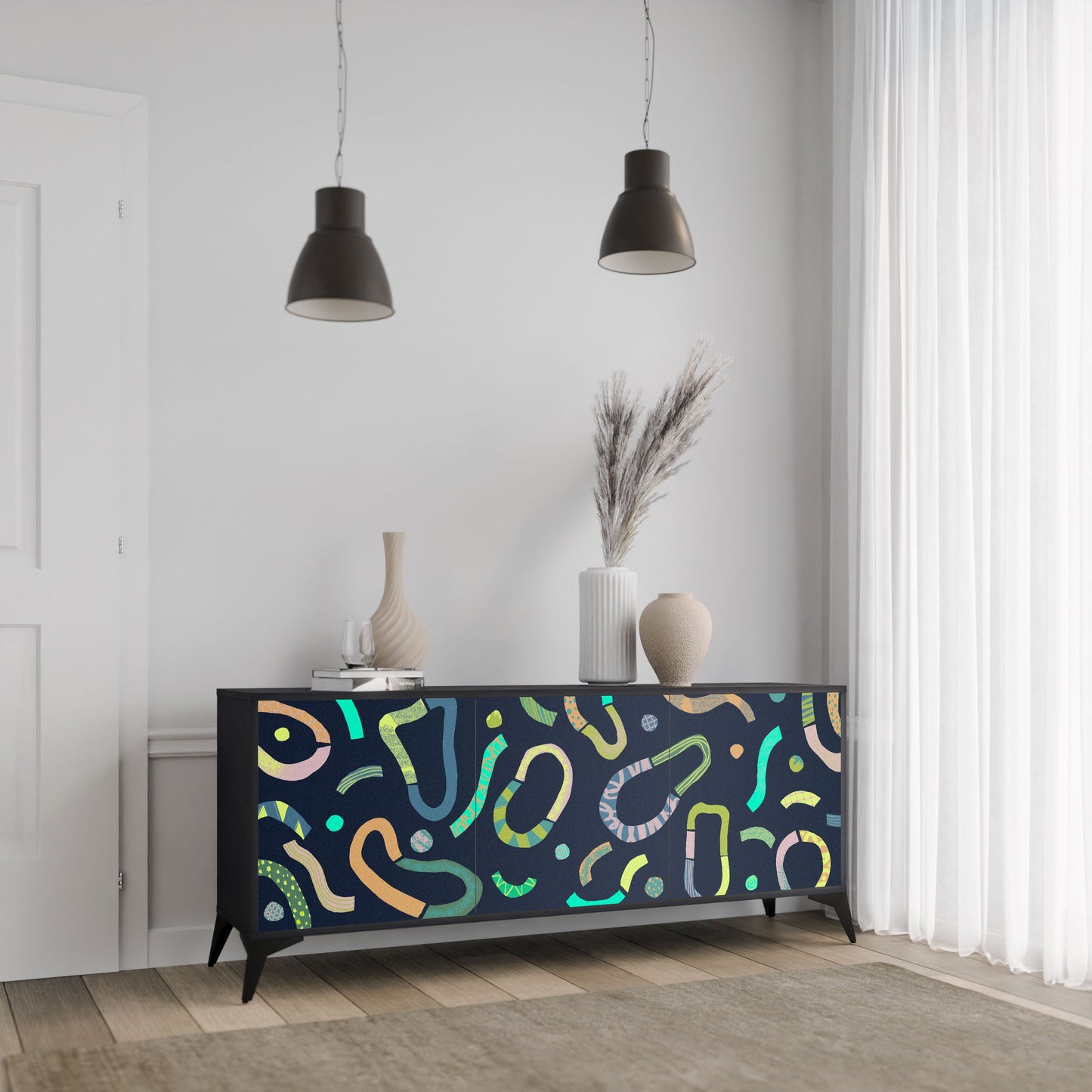 CONTRAST DANCE 3-Door Sideboard in Black Finish