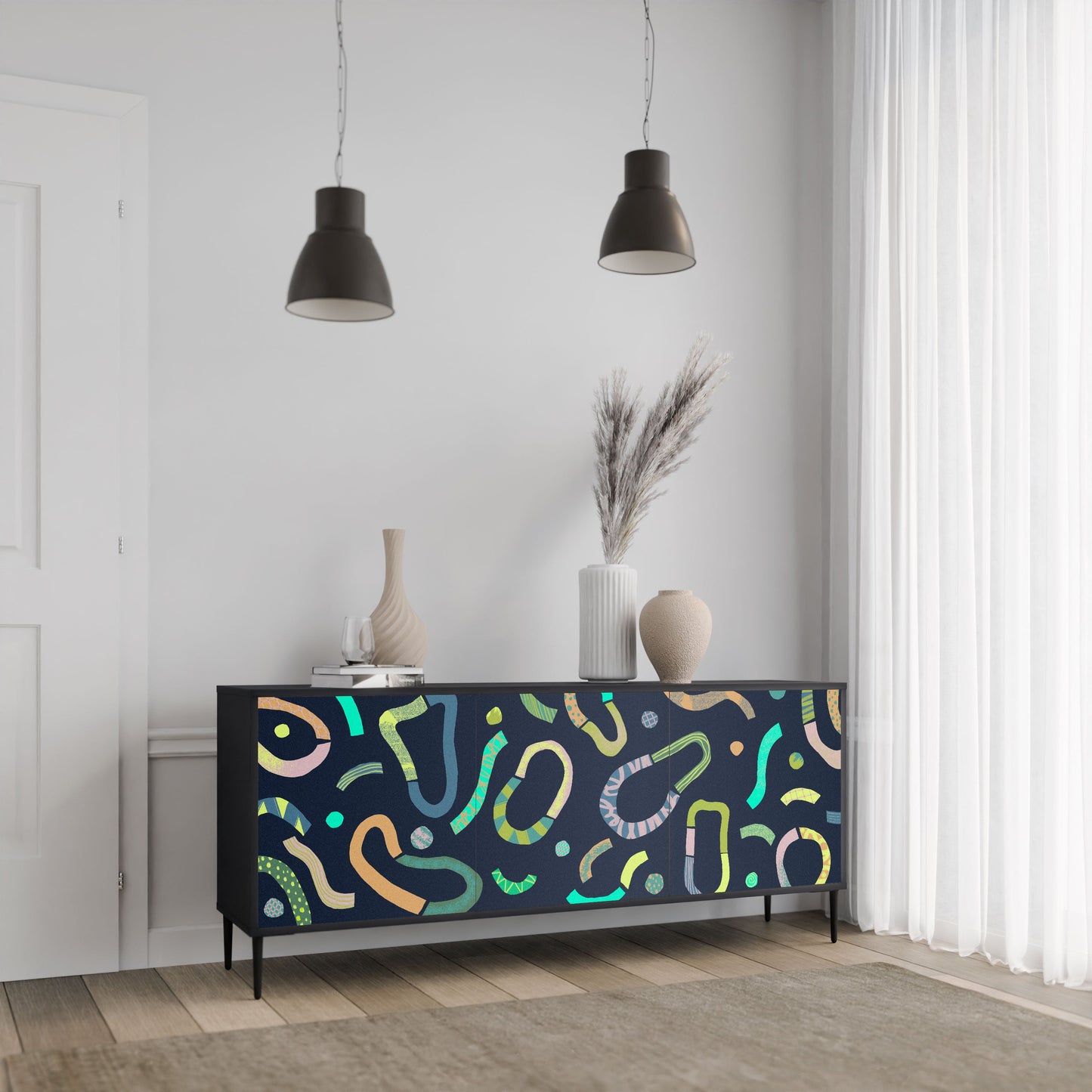 CONTRAST DANCE 3-Door Sideboard in Black Finish