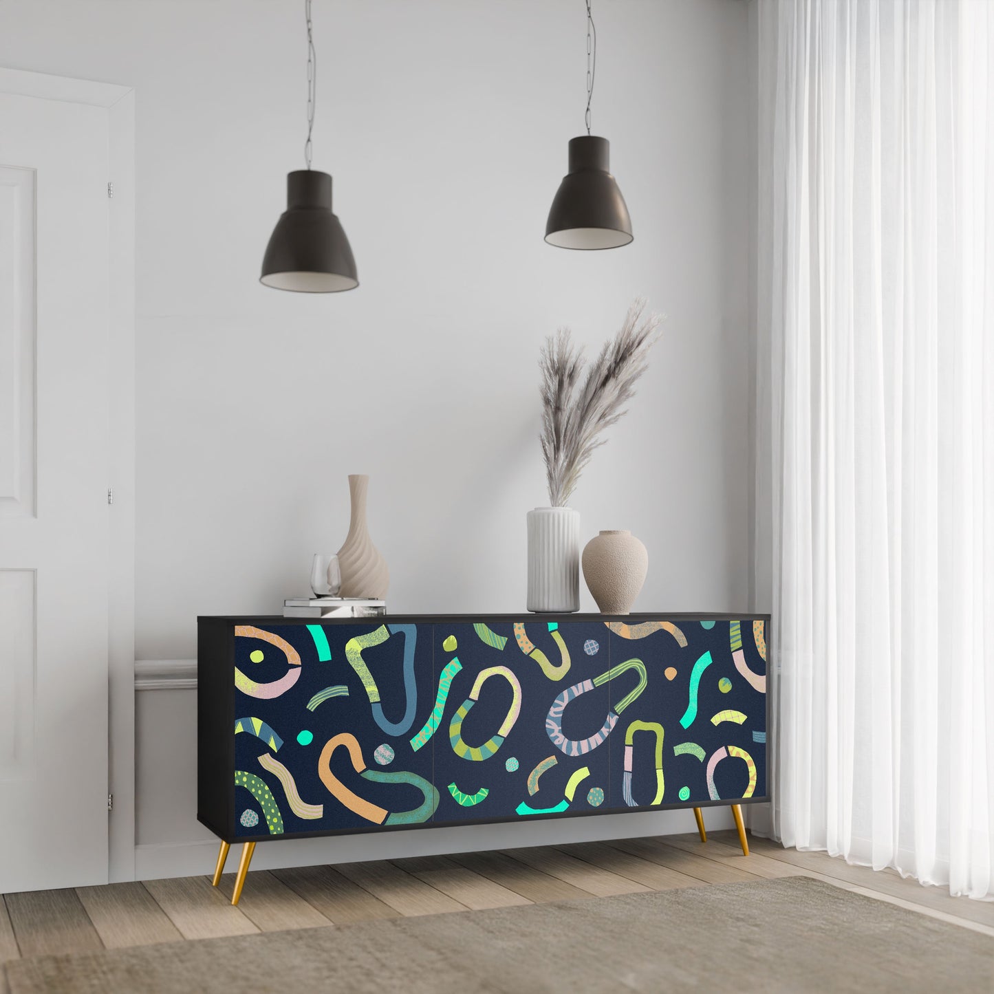 CONTRAST DANCE 3-Door Sideboard in Black Finish