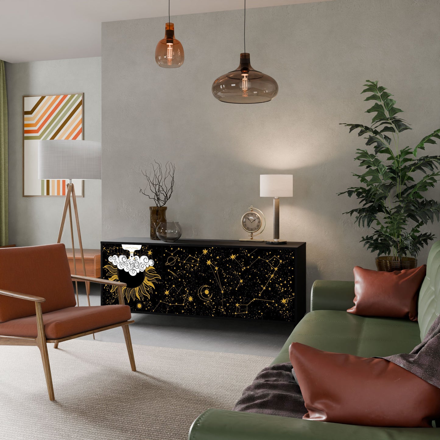 STELLAR CONSTELLATIONS Madia a 3 Ante in Finitura Nera