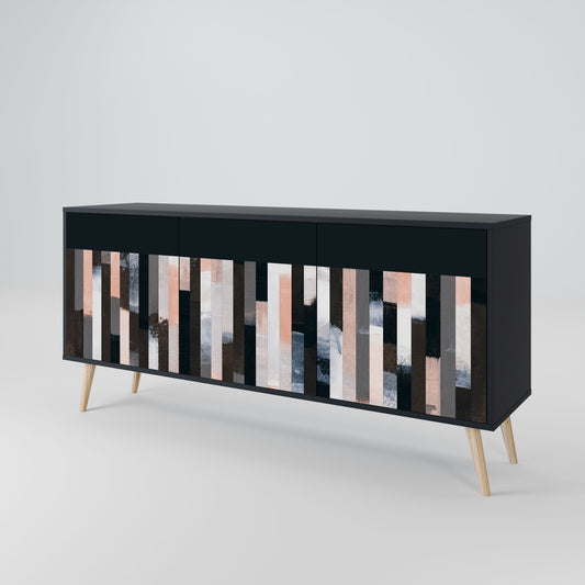 COLLAGE OF RECTANGLES 3-Door Sideboard in Black Finish