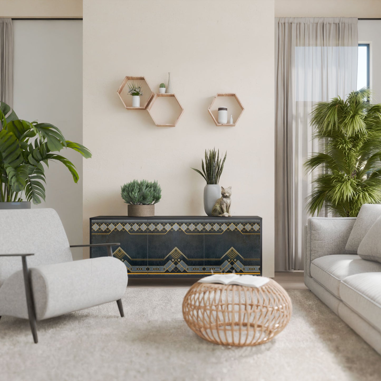 ROYAL ORDINARINESS 3-Door Sideboard in Black Finish