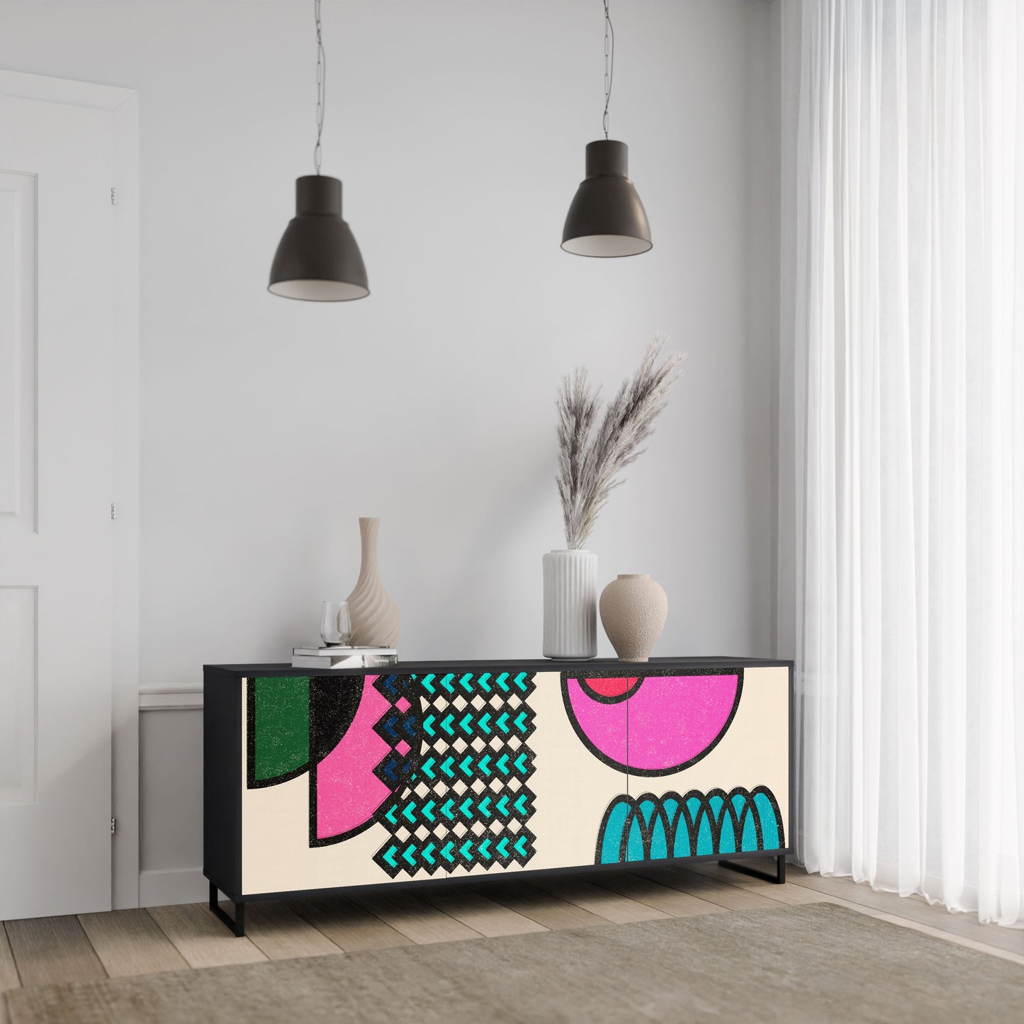 GEOMETRIC RHAPSODY 3-Door Sideboard in Black Finish