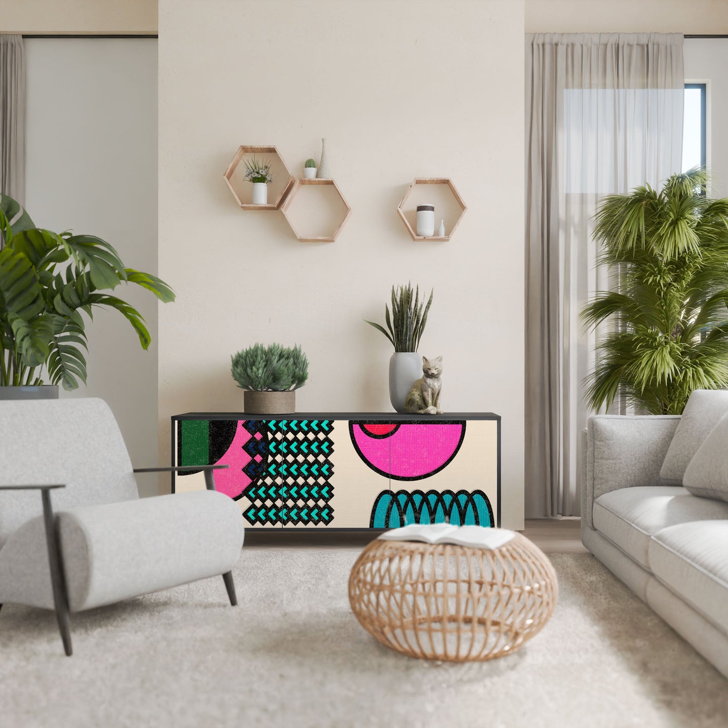 GEOMETRIC RHAPSODY 3-Door Sideboard in Black Finish