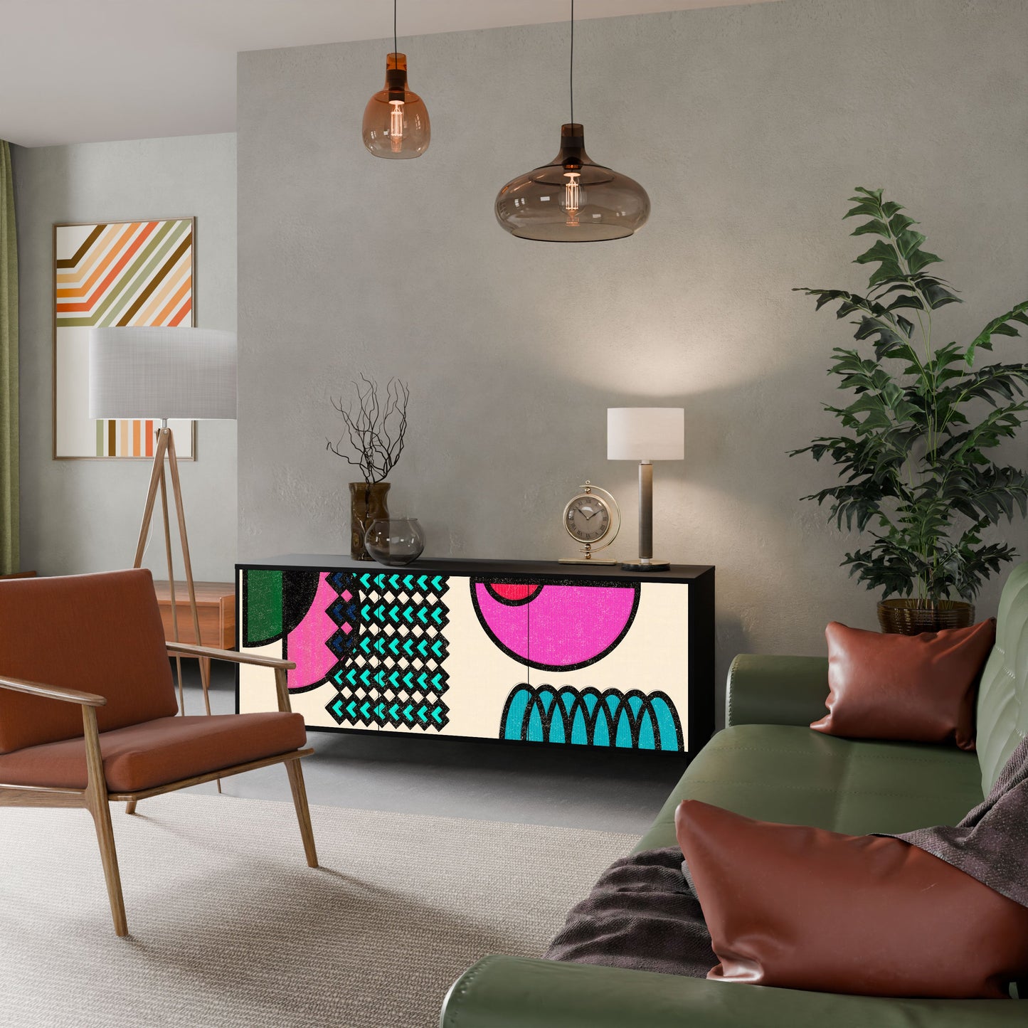 GEOMETRIC RHAPSODY 3-Door Sideboard in Black Finish