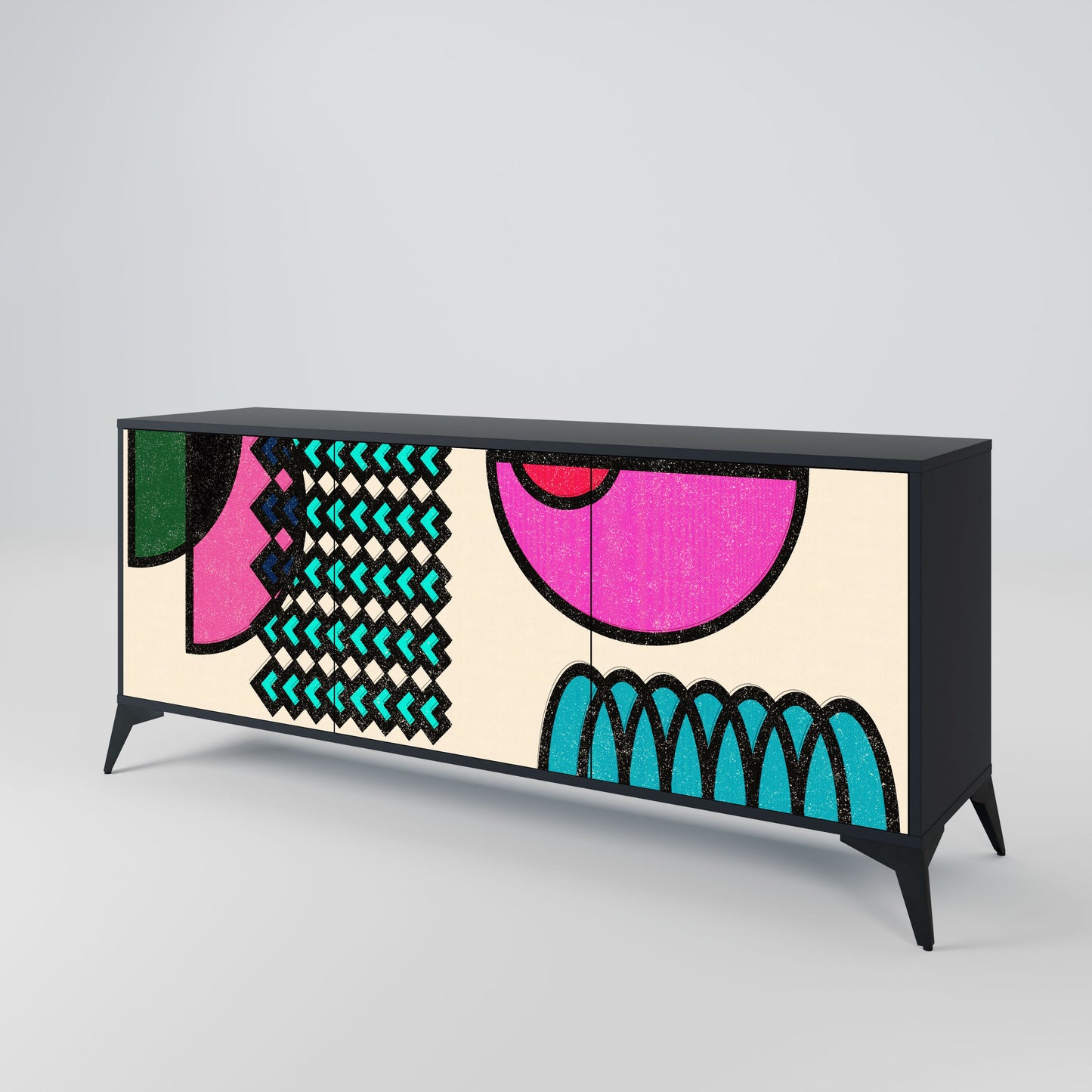 GEOMETRIC RHAPSODY 3-Door Sideboard in Black Finish