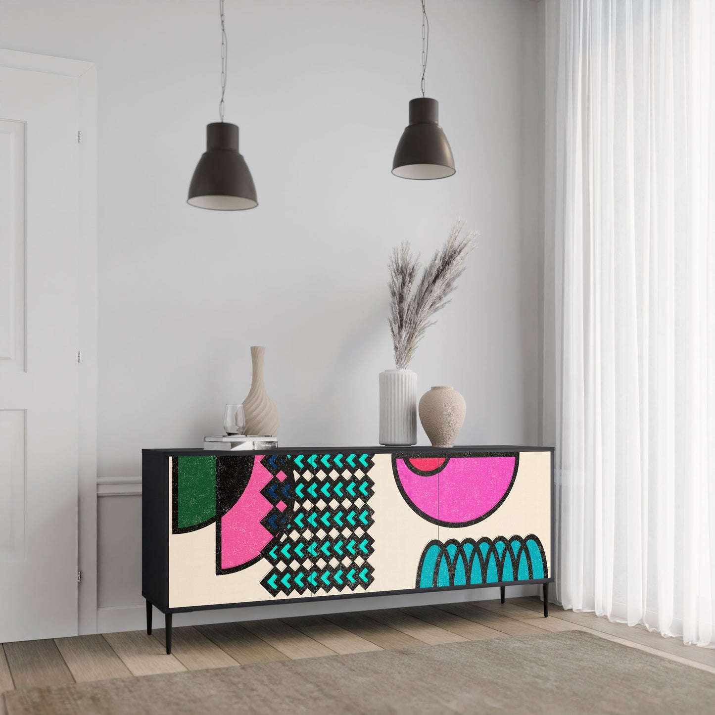 GEOMETRIC RHAPSODY 3-Door Sideboard in Black Finish