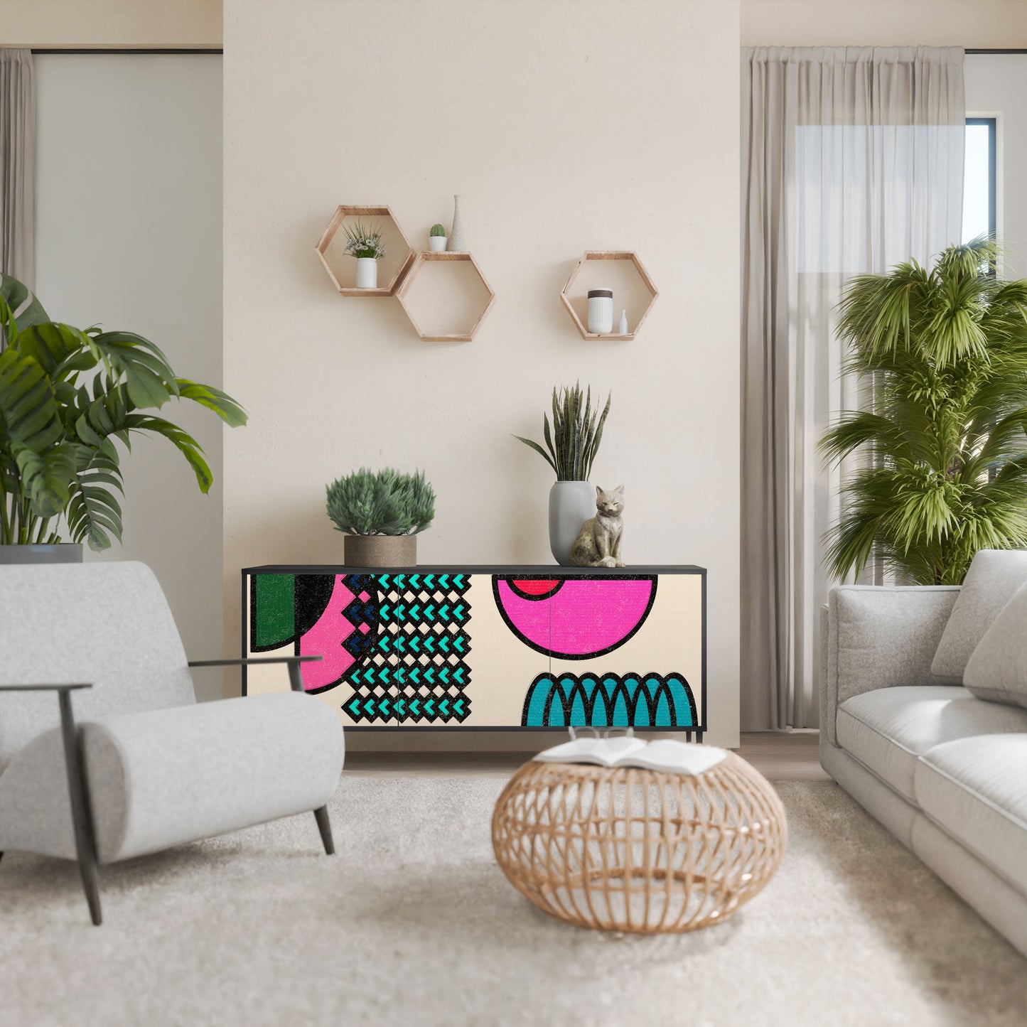 GEOMETRIC RHAPSODY 3-Door Sideboard in Black Finish