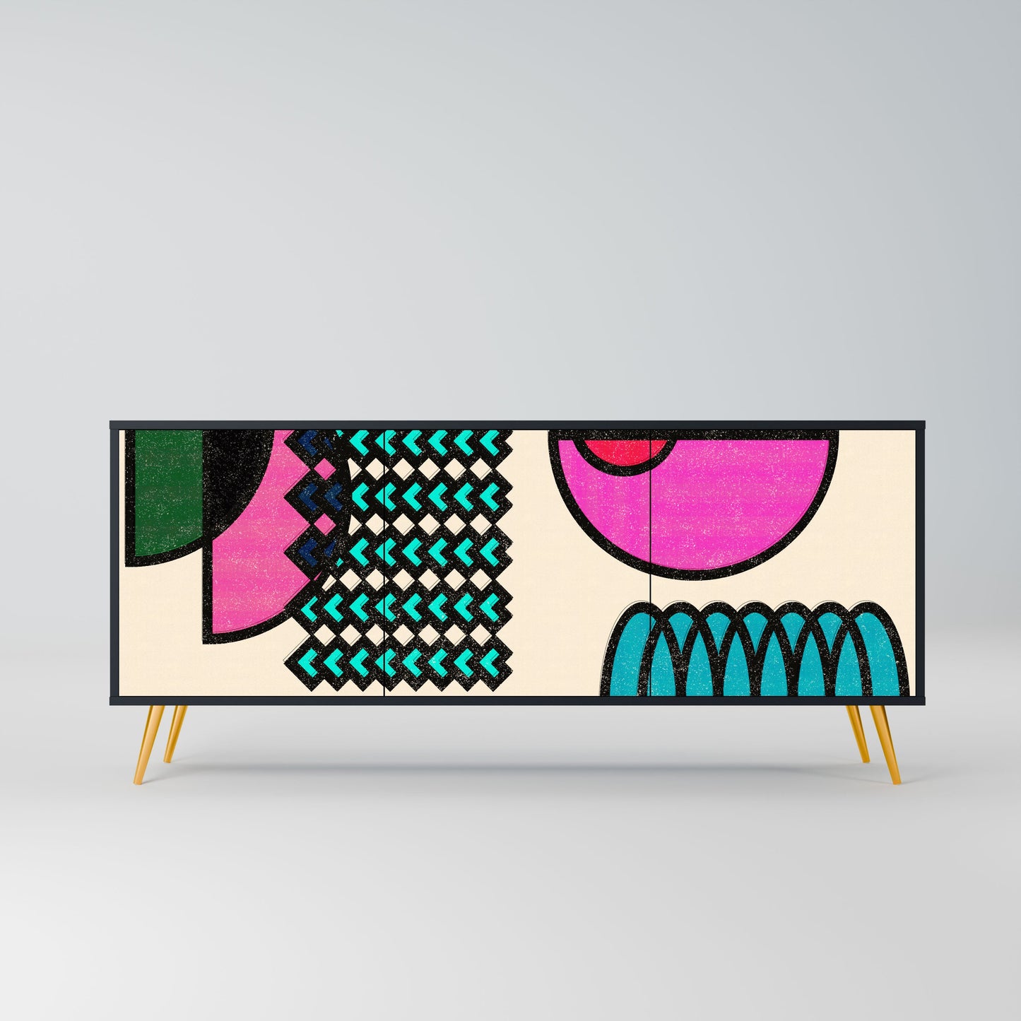 GEOMETRIC RHAPSODY 3-Door Sideboard in Black Finish