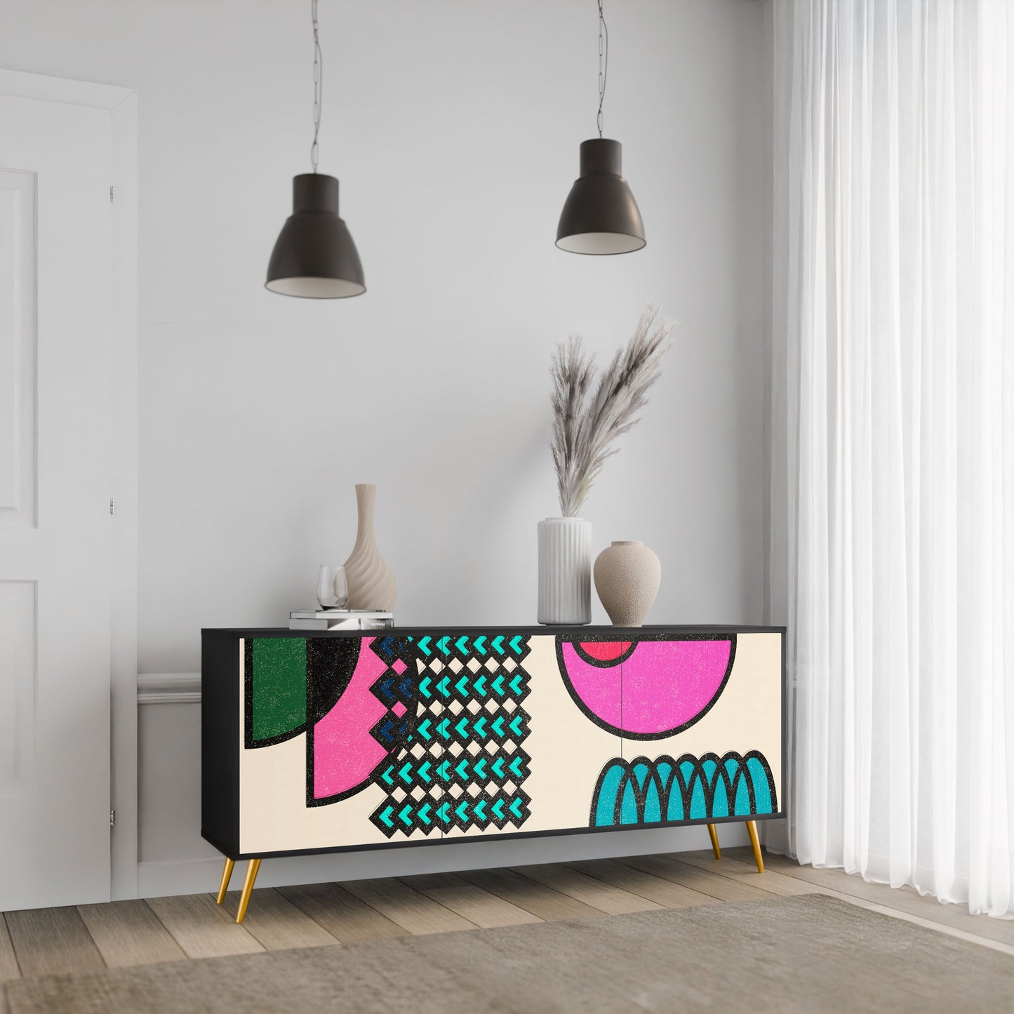 GEOMETRIC RHAPSODY 3-Door Sideboard in Black Finish
