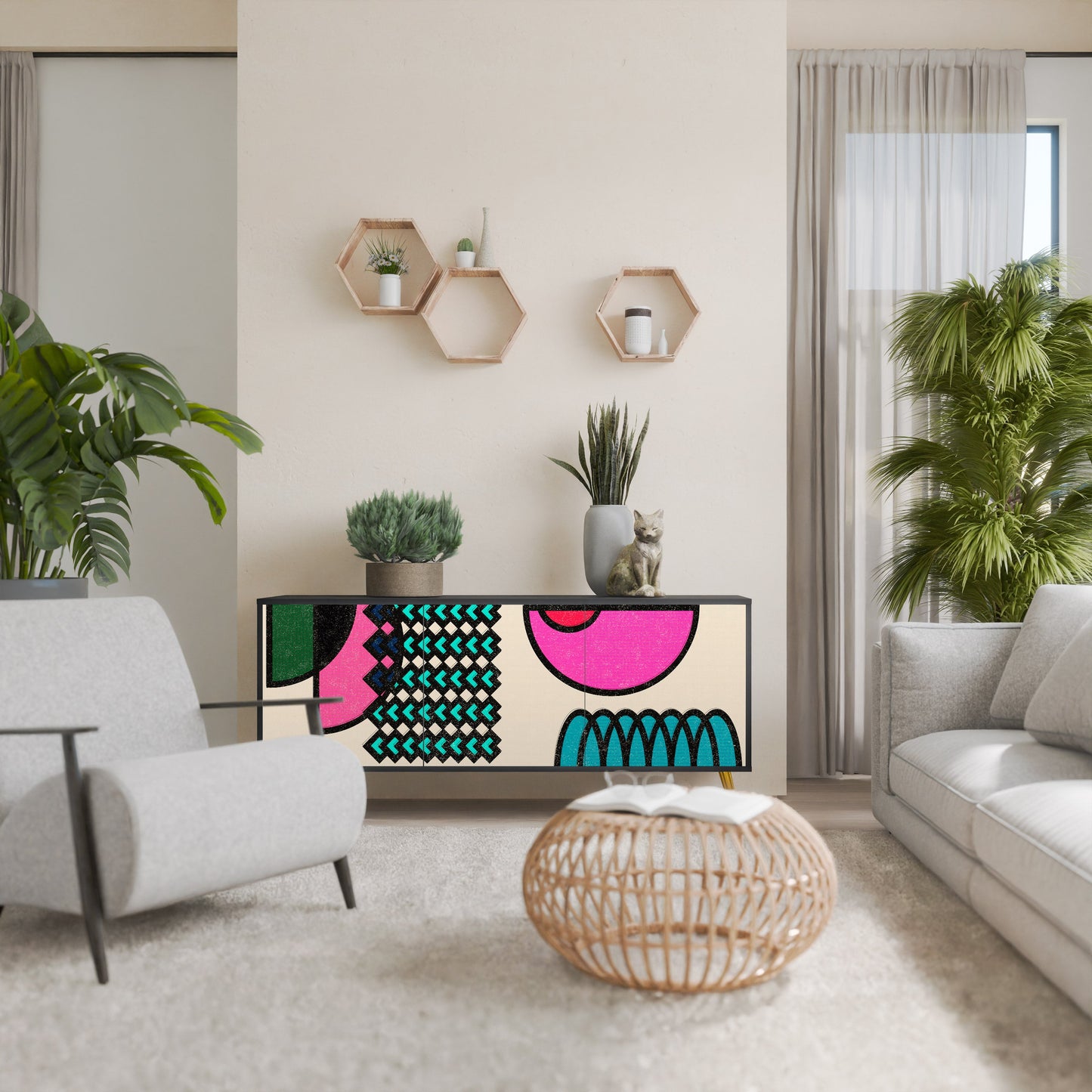 GEOMETRIC RHAPSODY 3-Door Sideboard in Black Finish