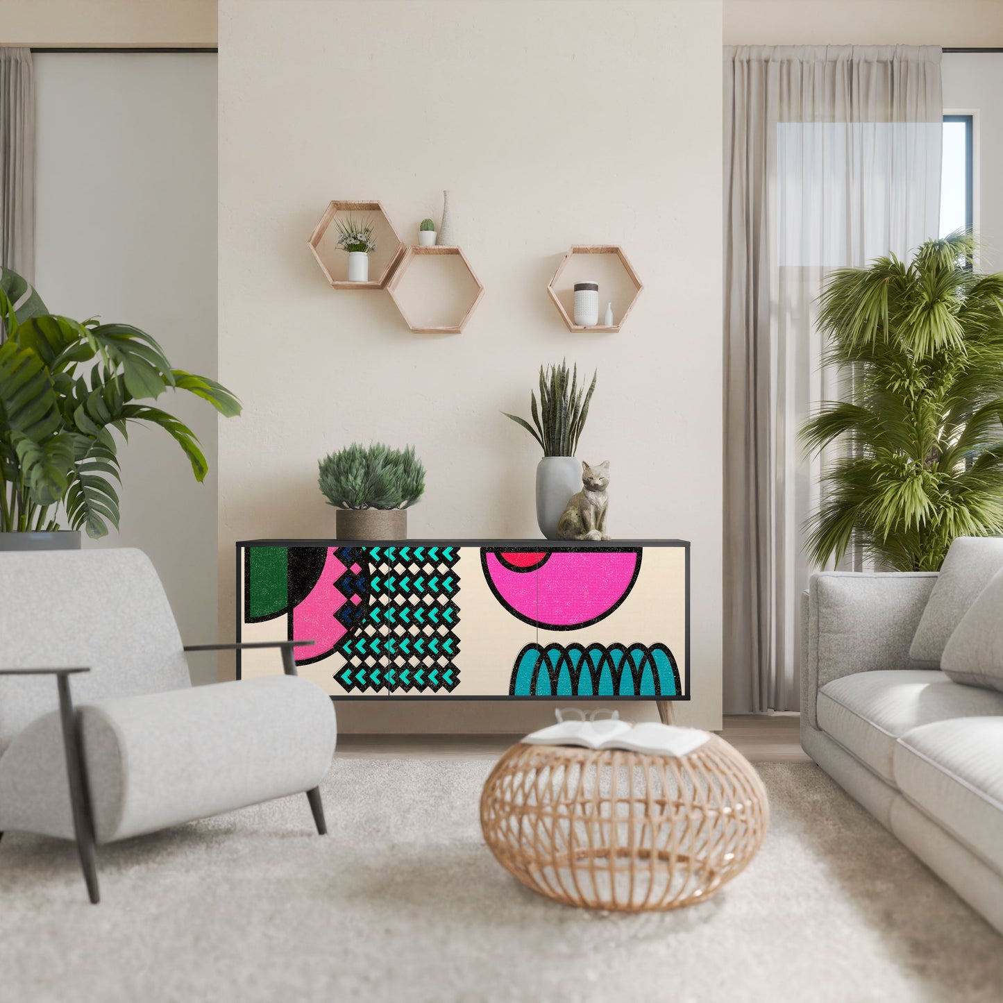 GEOMETRIC RHAPSODY 3-Door Sideboard in Black Finish