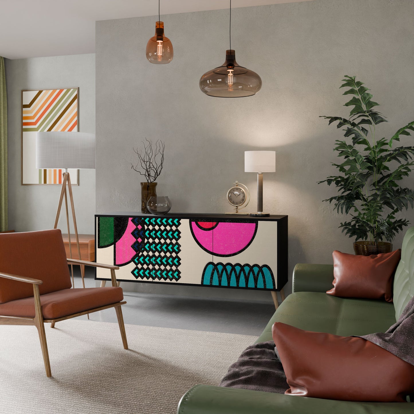 GEOMETRIC RHAPSODY 3-Door Sideboard in Black Finish