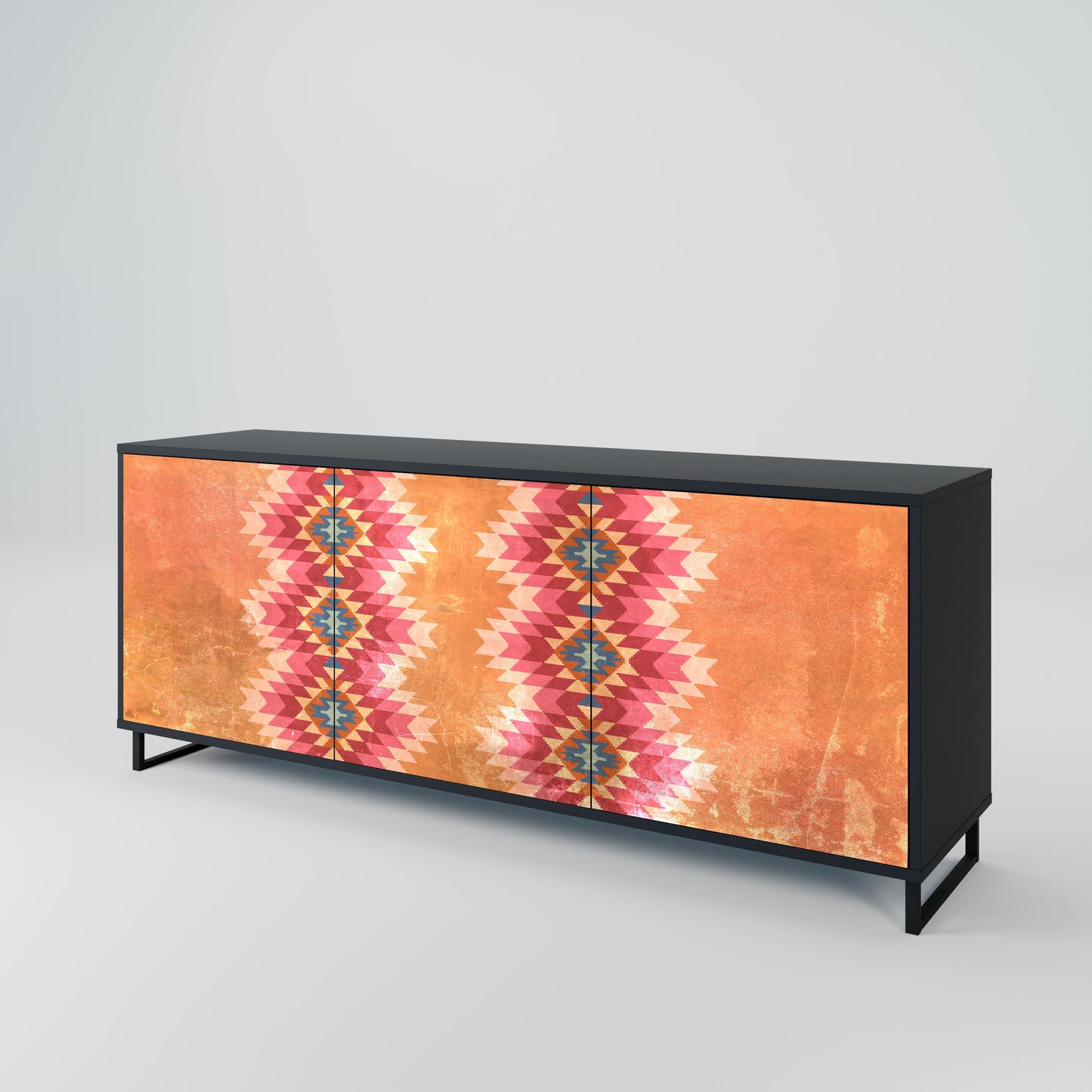 INDIAN FOLK 3-Door Sideboard in Black Finish
