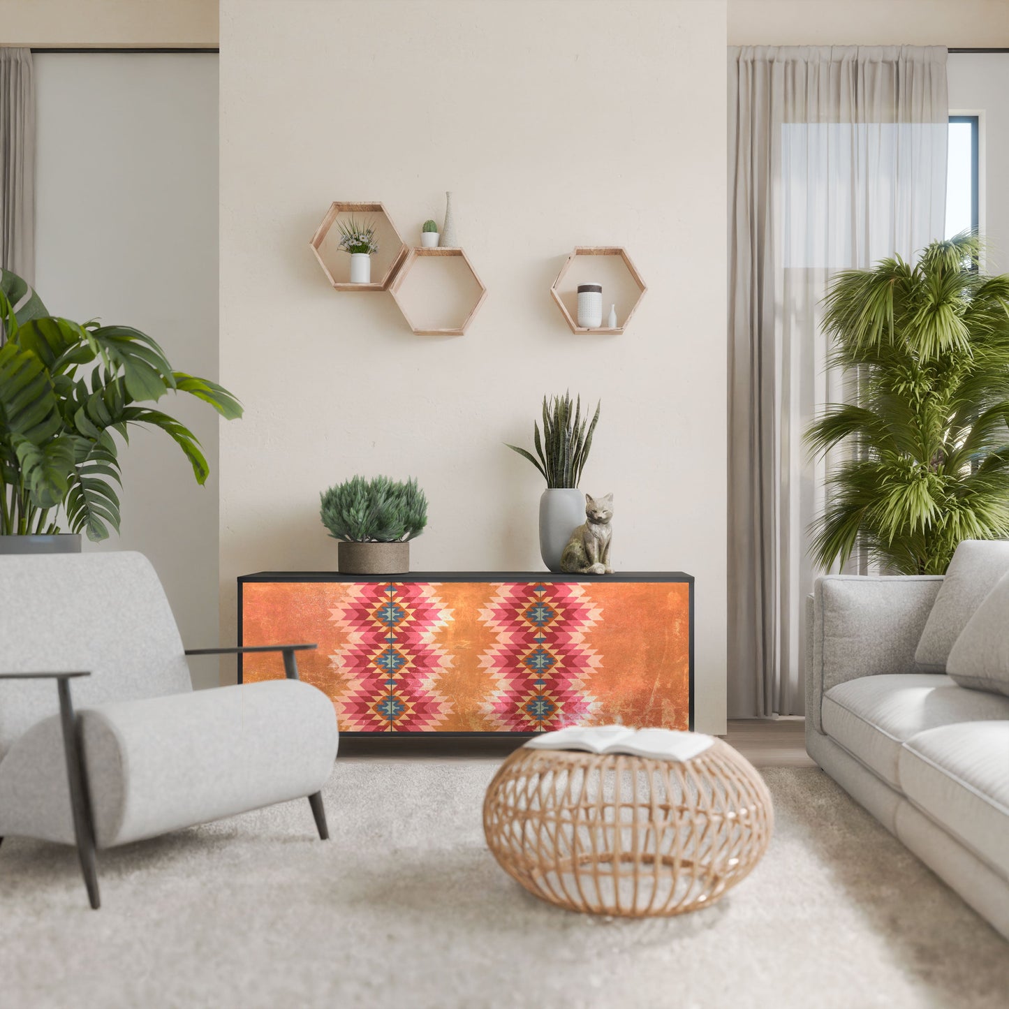 INDIAN FOLK 3-Door Sideboard in Black Finish