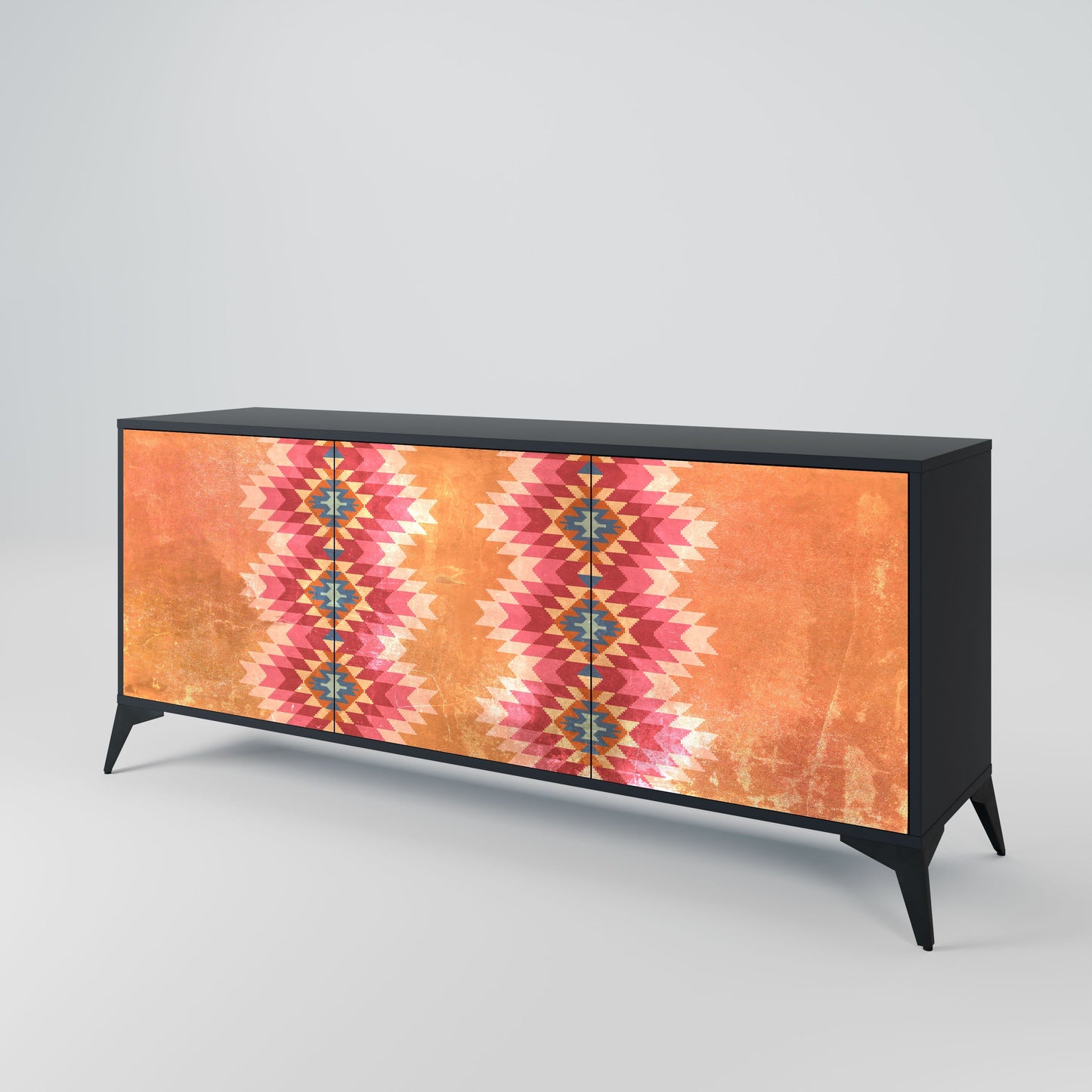 INDIAN FOLK 3-Door Sideboard in Black Finish