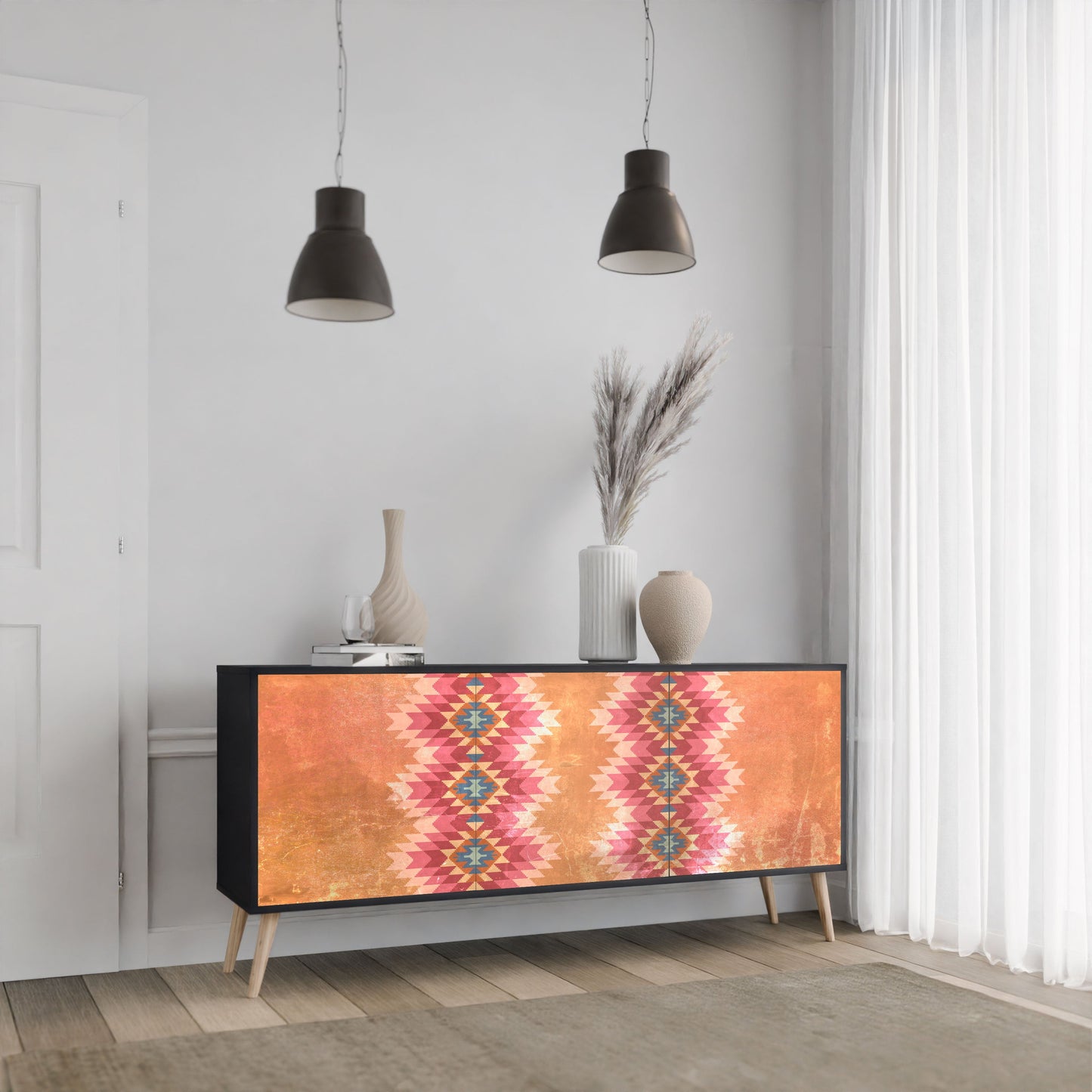 INDIAN FOLK 3-Door Sideboard in Black Finish