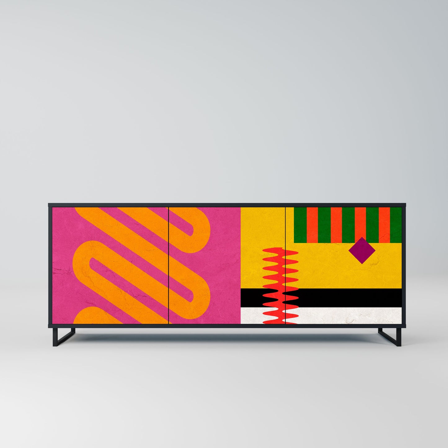 VIVID ART 3-Door Sideboard in Black Finish