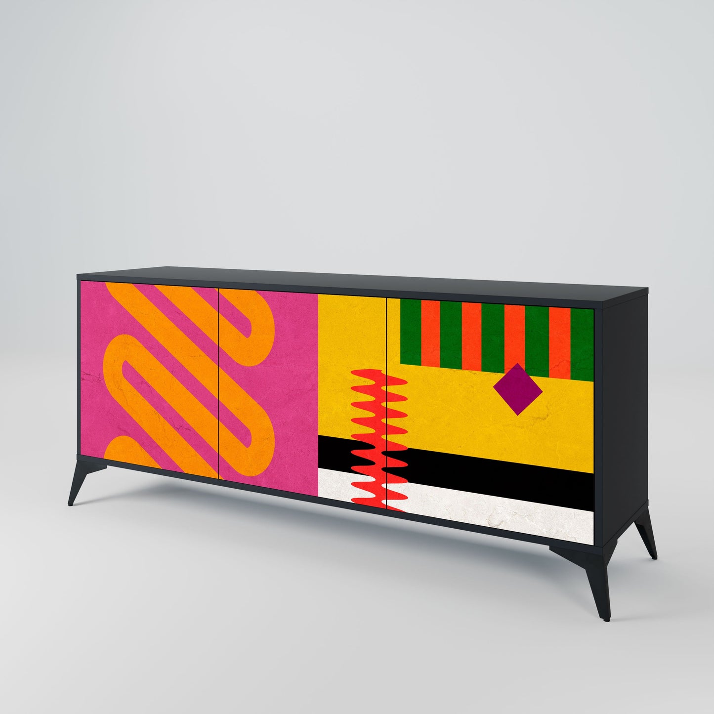 VIVID ART 3-Door Sideboard in Black Finish