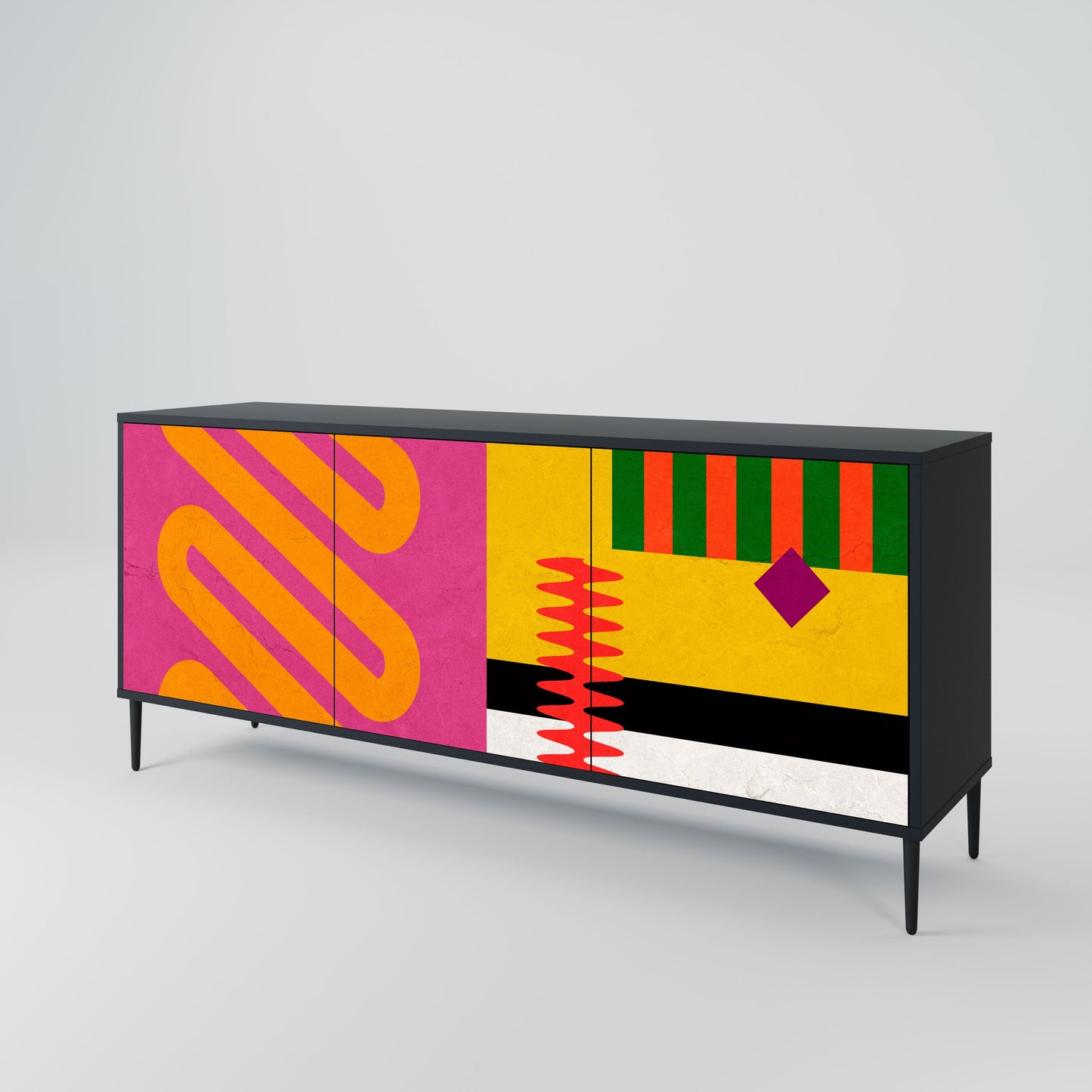 VIVID ART 3-Door Sideboard in Black Finish
