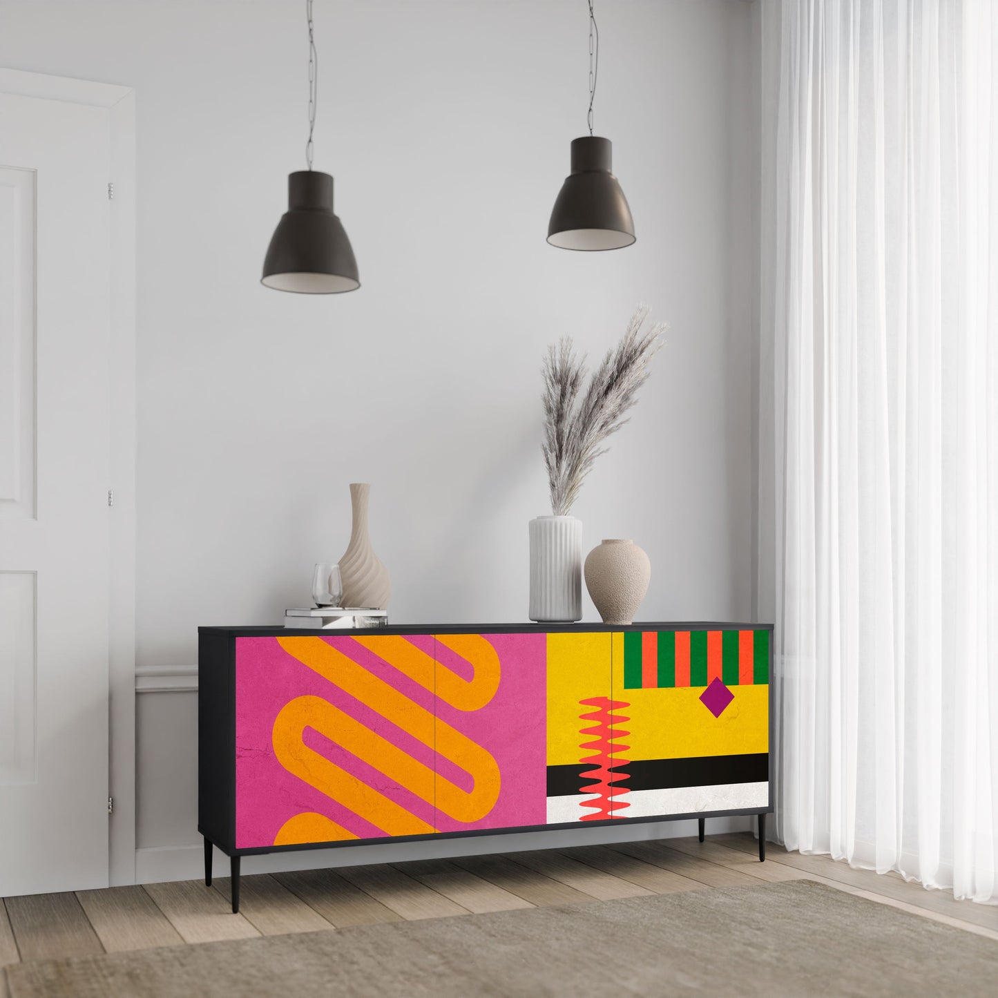 VIVID ART 3-Door Sideboard in Black Finish