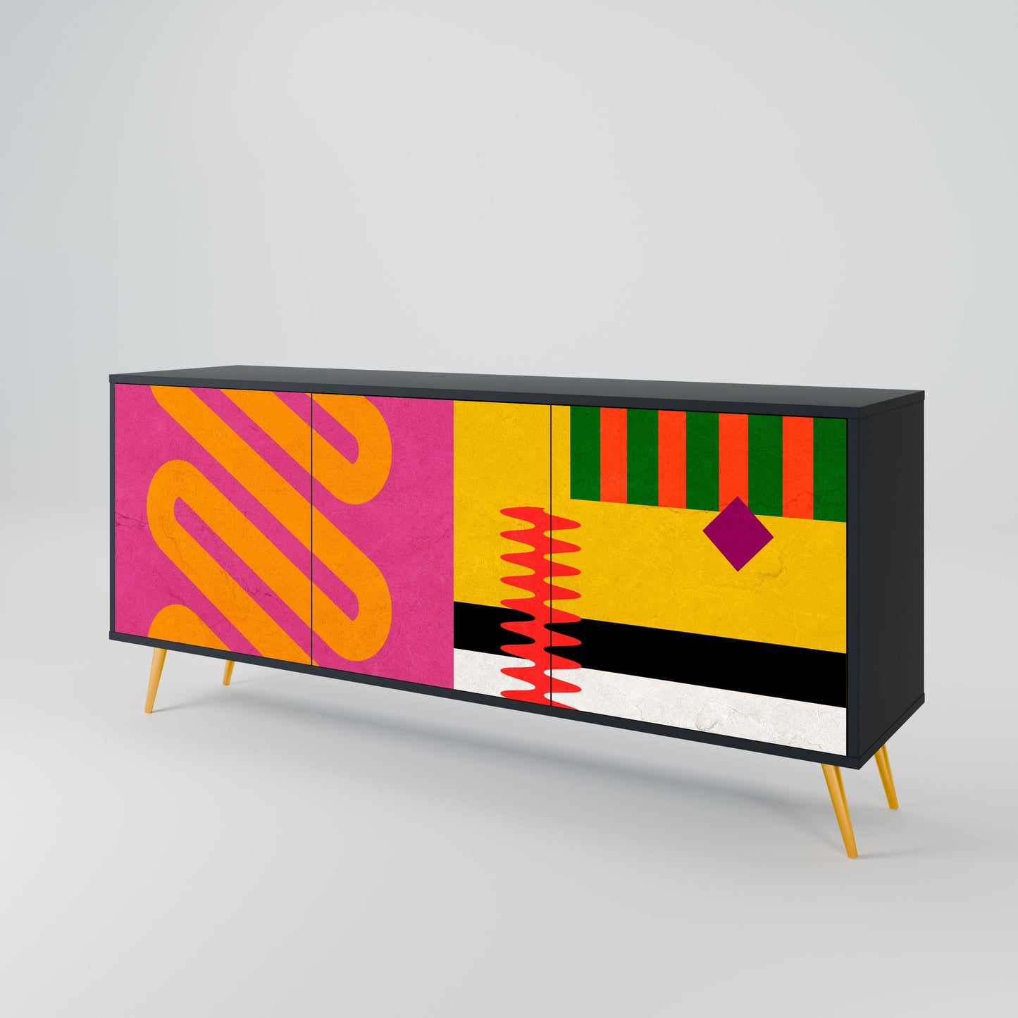 VIVID ART 3-Door Sideboard in Black Finish