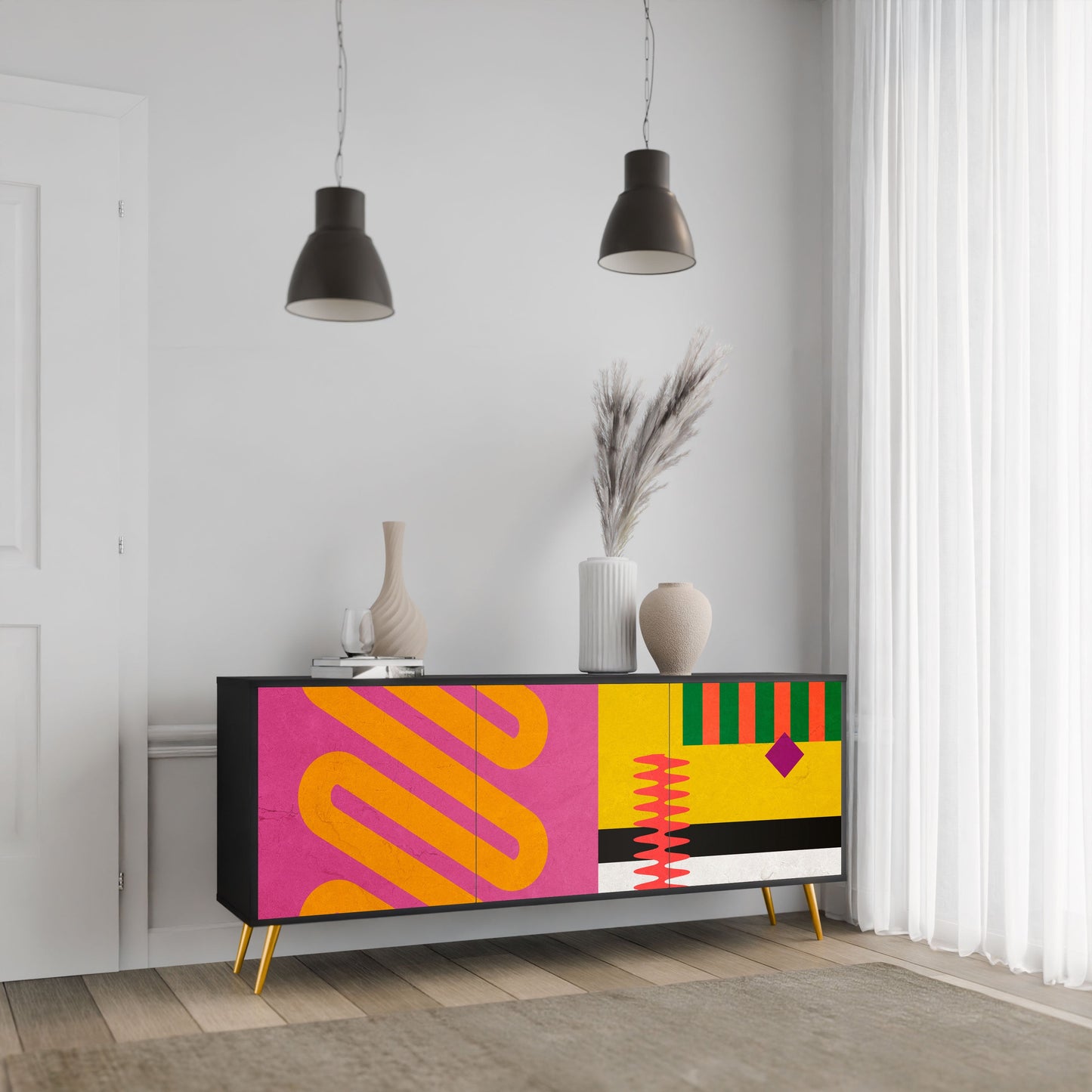 VIVID ART 3-Door Sideboard in Black Finish