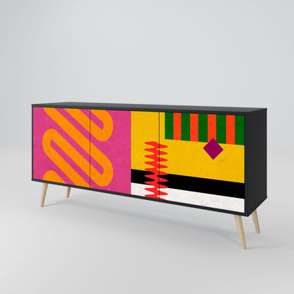 VIVID ART 3-Door Sideboard in Black Finish