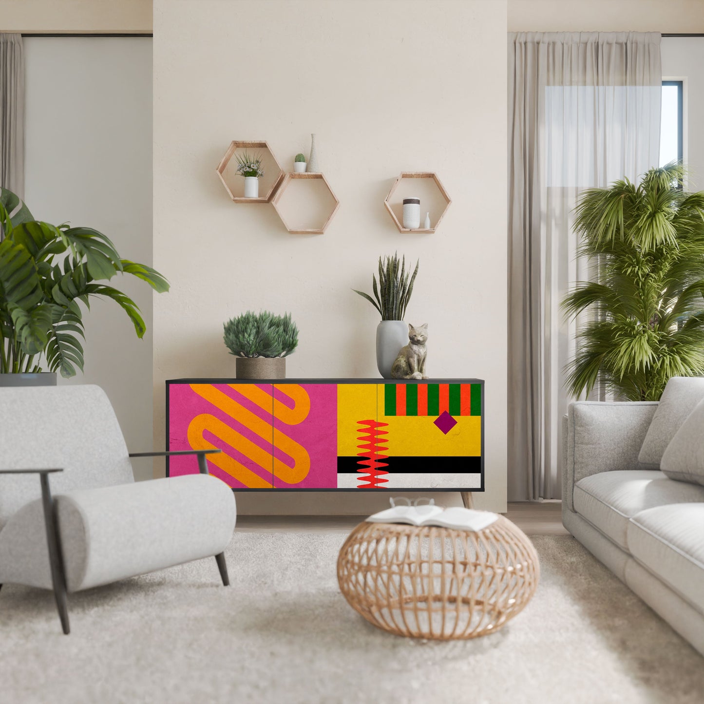 VIVID ART 3-Door Sideboard in Black Finish