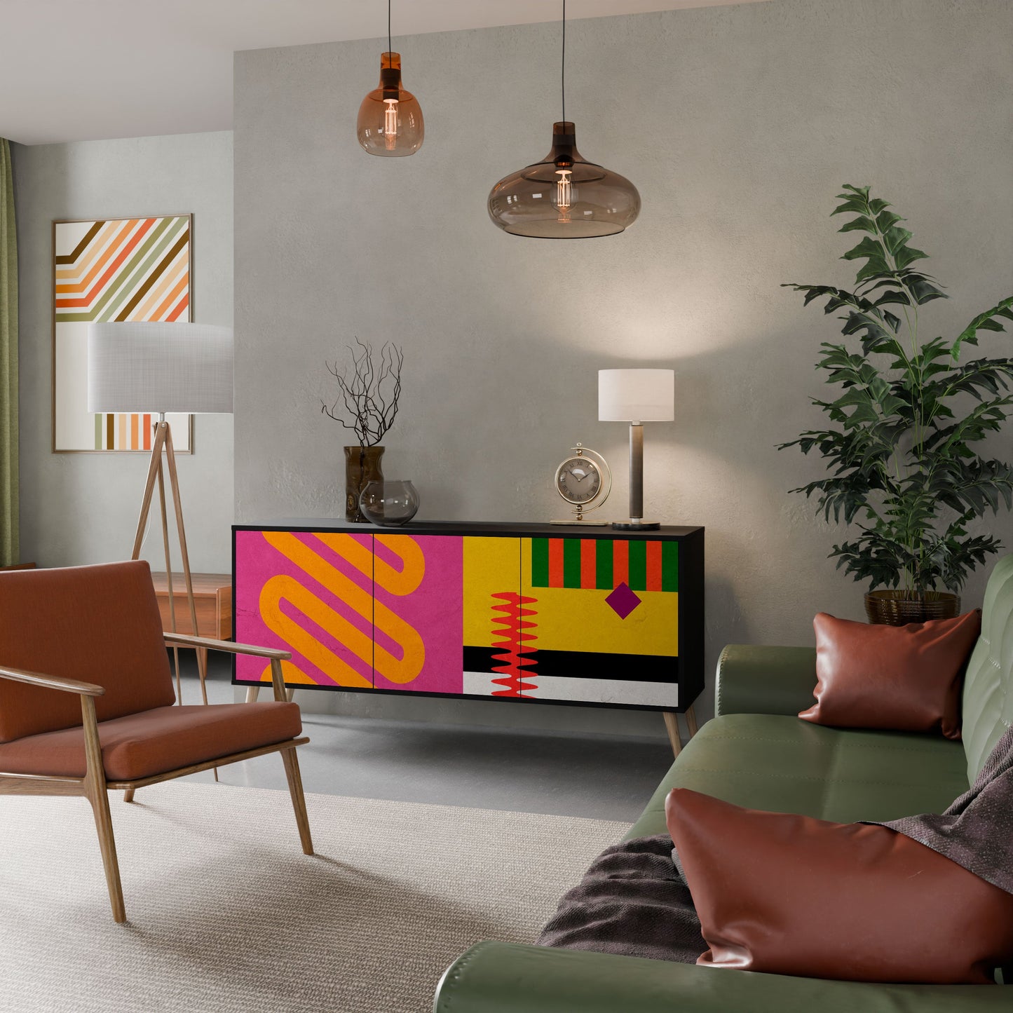 VIVID ART 3-Door Sideboard in Black Finish