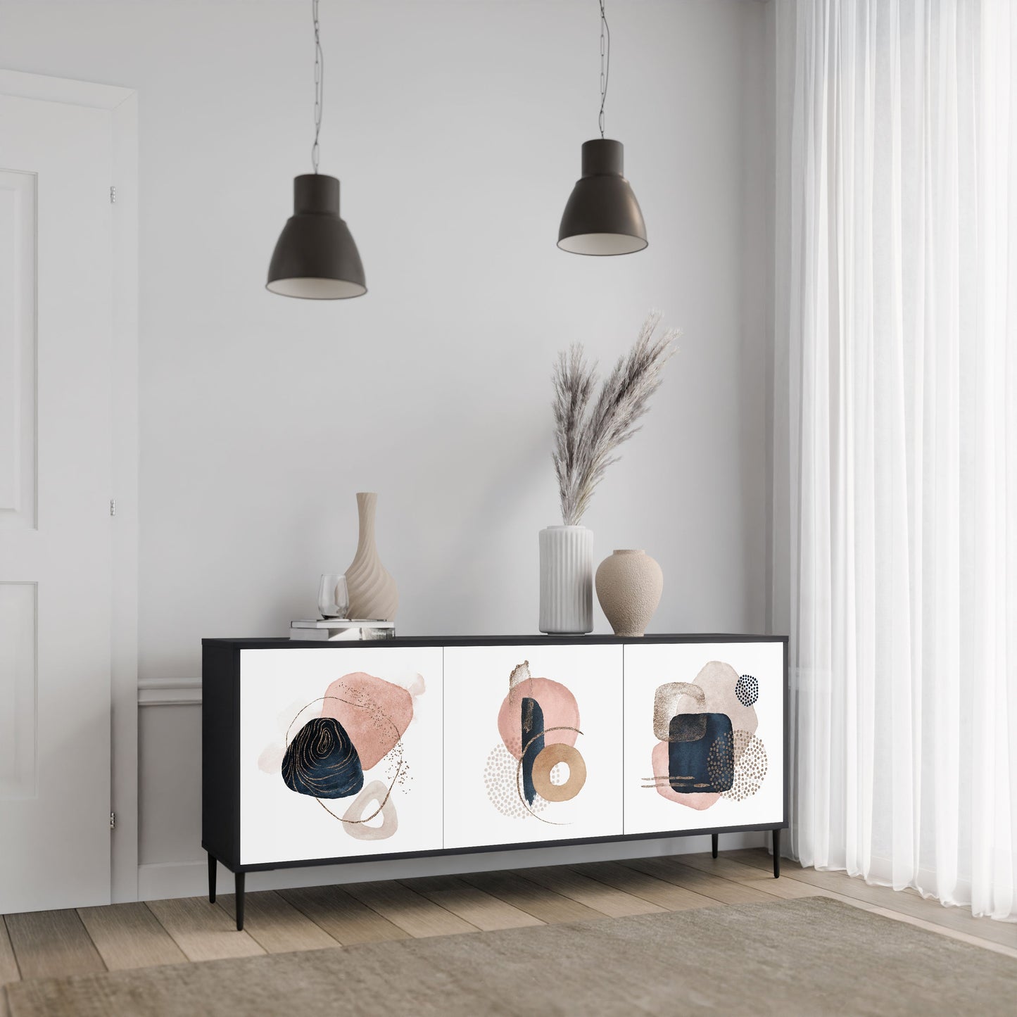 COLORFUL SHAPES 3-Door Sideboard in Black Finish