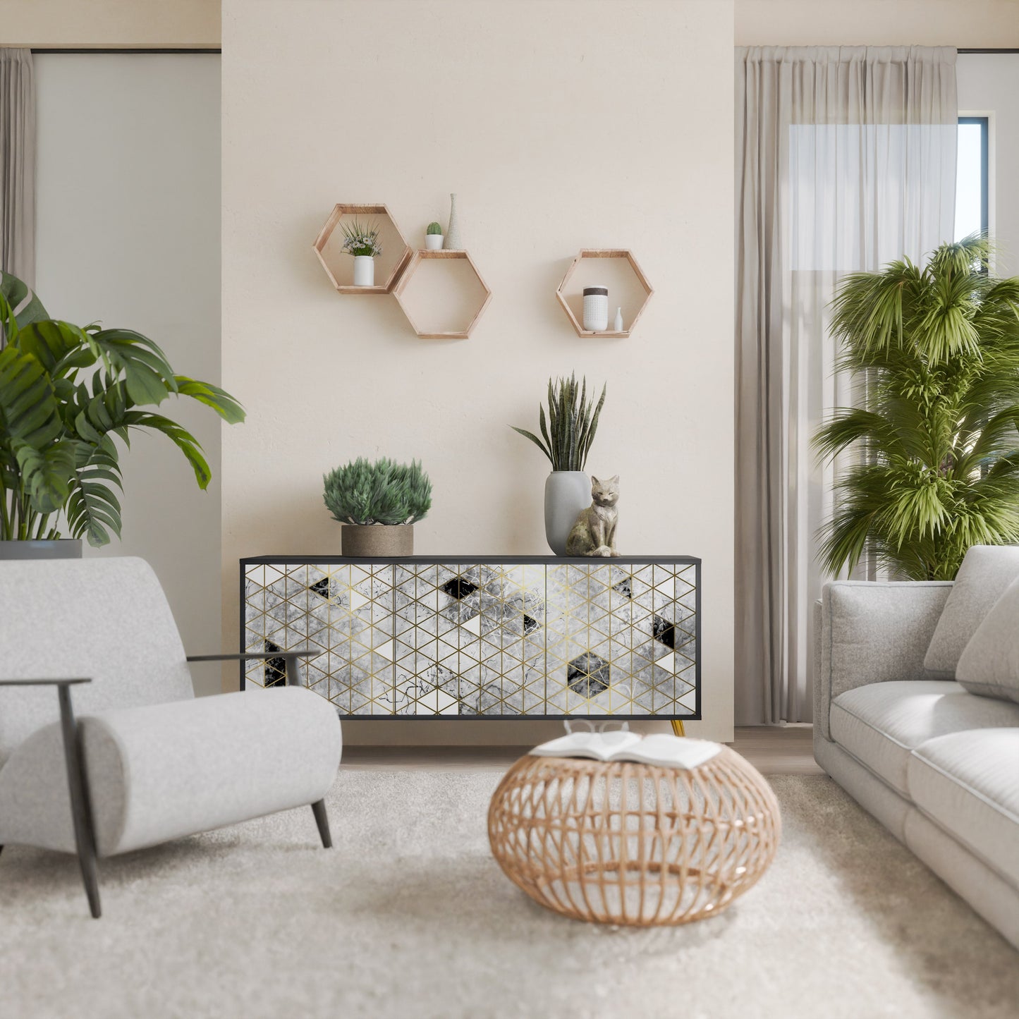 ASHEN ARIA Madia a 3 Ante in Finitura Nera