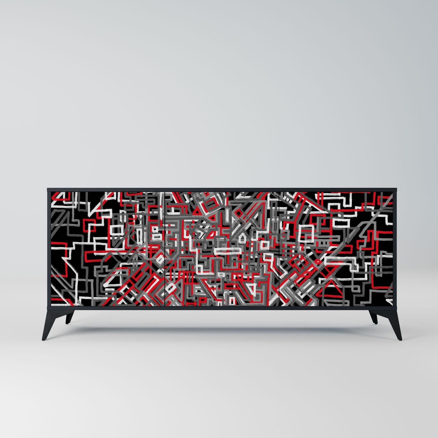 BROKEN LINES 3-Door Sideboard in Black Finish