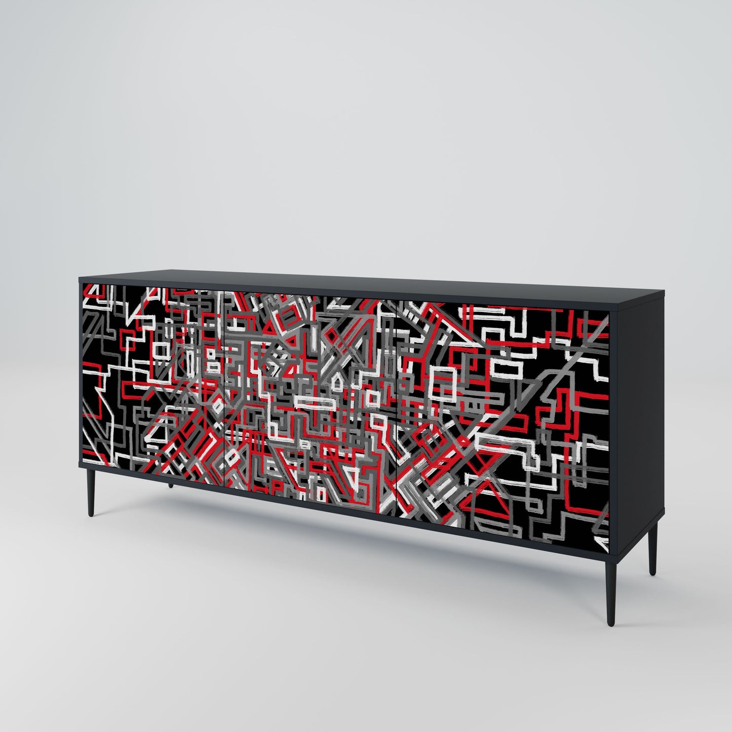 BROKEN LINES 3-Door Sideboard in Black Finish