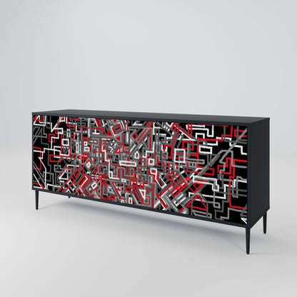 BROKEN LINES 3-Door Sideboard in Black Finish
