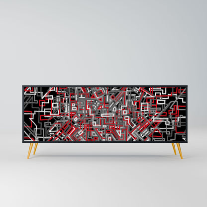 BROKEN LINES 3-Door Sideboard in Black Finish