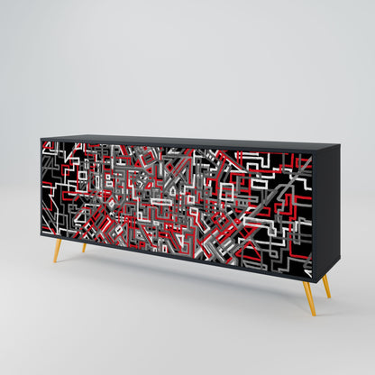 BROKEN LINES 3-Door Sideboard in Black Finish