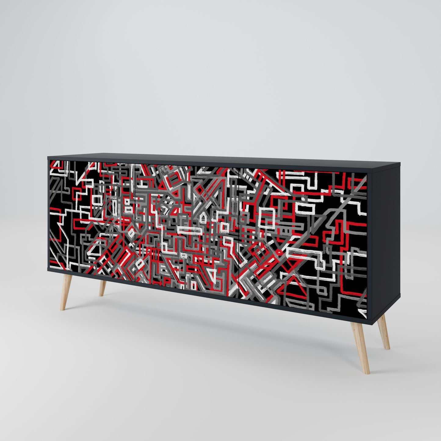 BROKEN LINES 3-Door Sideboard in Black Finish