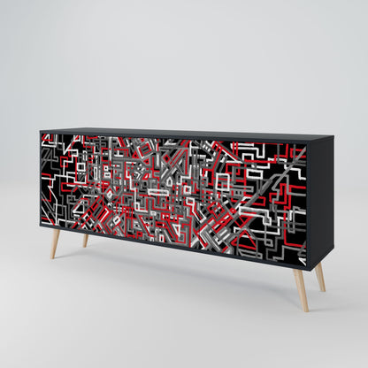 BROKEN LINES 3-Door Sideboard in Black Finish