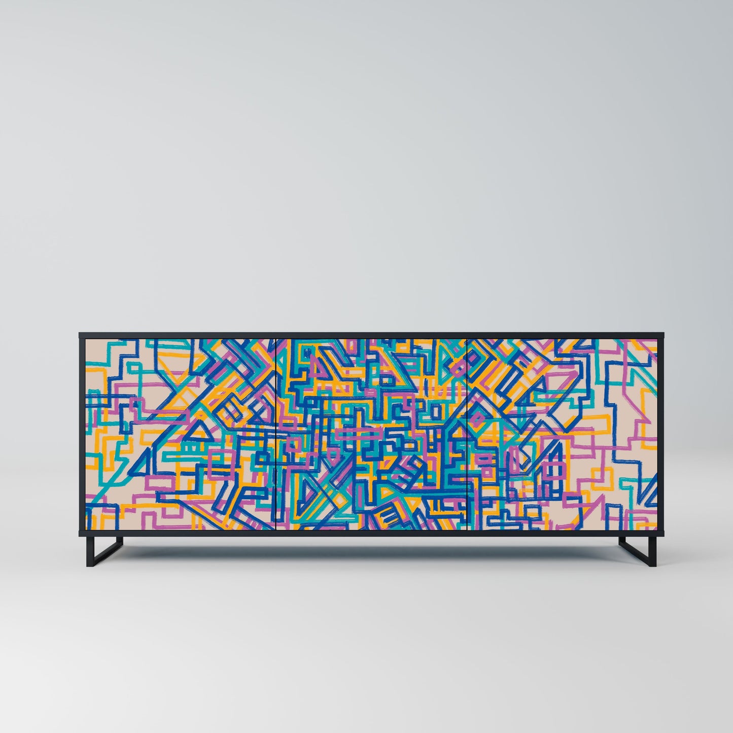 MEMORIES MAP 3-Door Sideboard in Black Finish