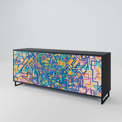 MEMORIES MAP 3-Door Sideboard in Black Finish