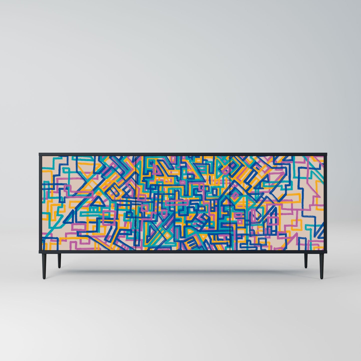 MEMORIES MAP 3-Door Sideboard in Black Finish