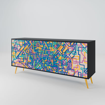 MEMORIES MAP 3-Door Sideboard in Black Finish