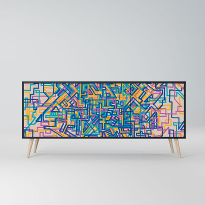 MEMORIES MAP 3-Door Sideboard in Black Finish