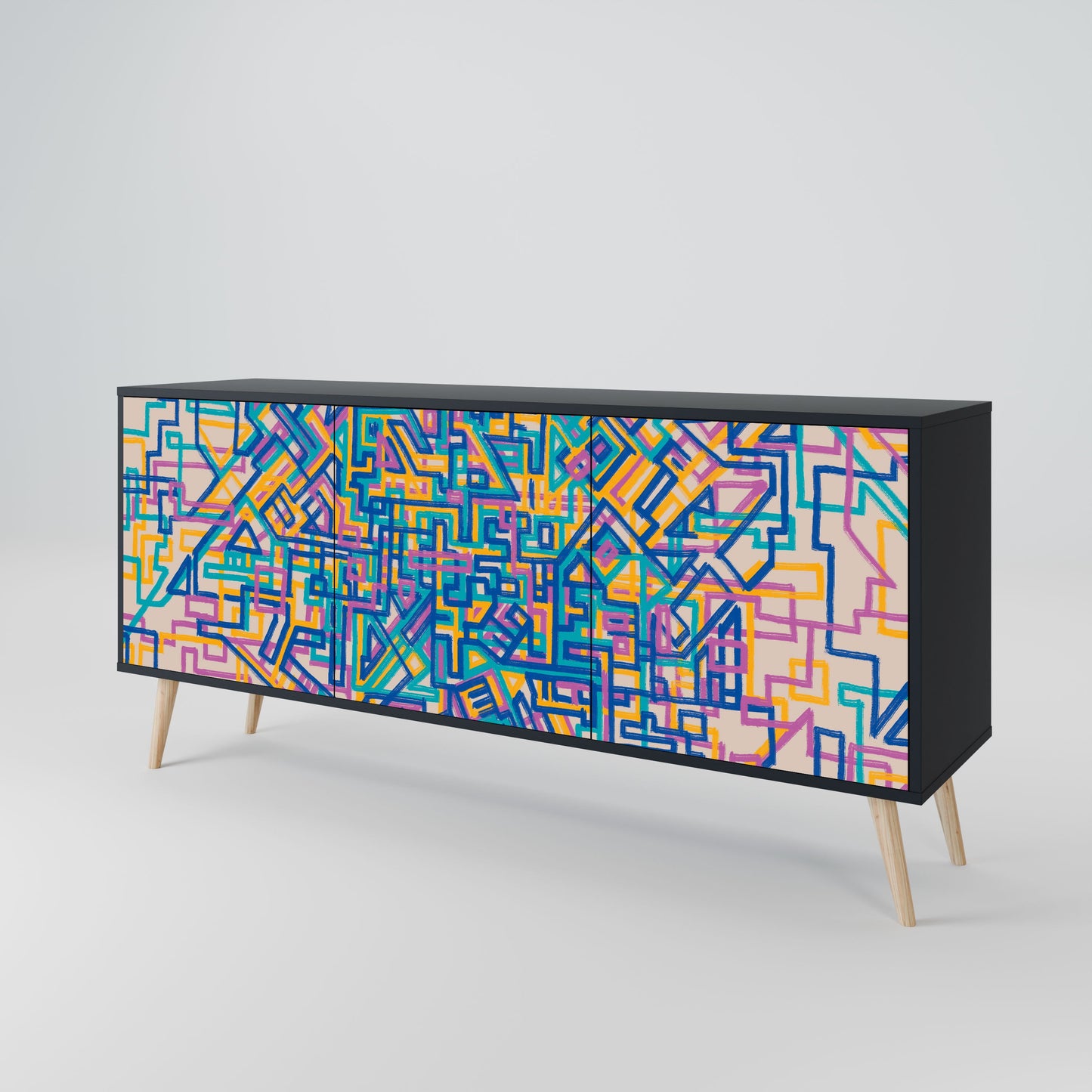 MEMORIES MAP 3-Door Sideboard in Black Finish