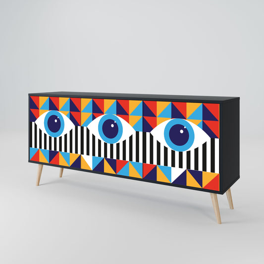 ABSTRACTION AND GEOMETRY 3-Door Sideboard in Black Finish