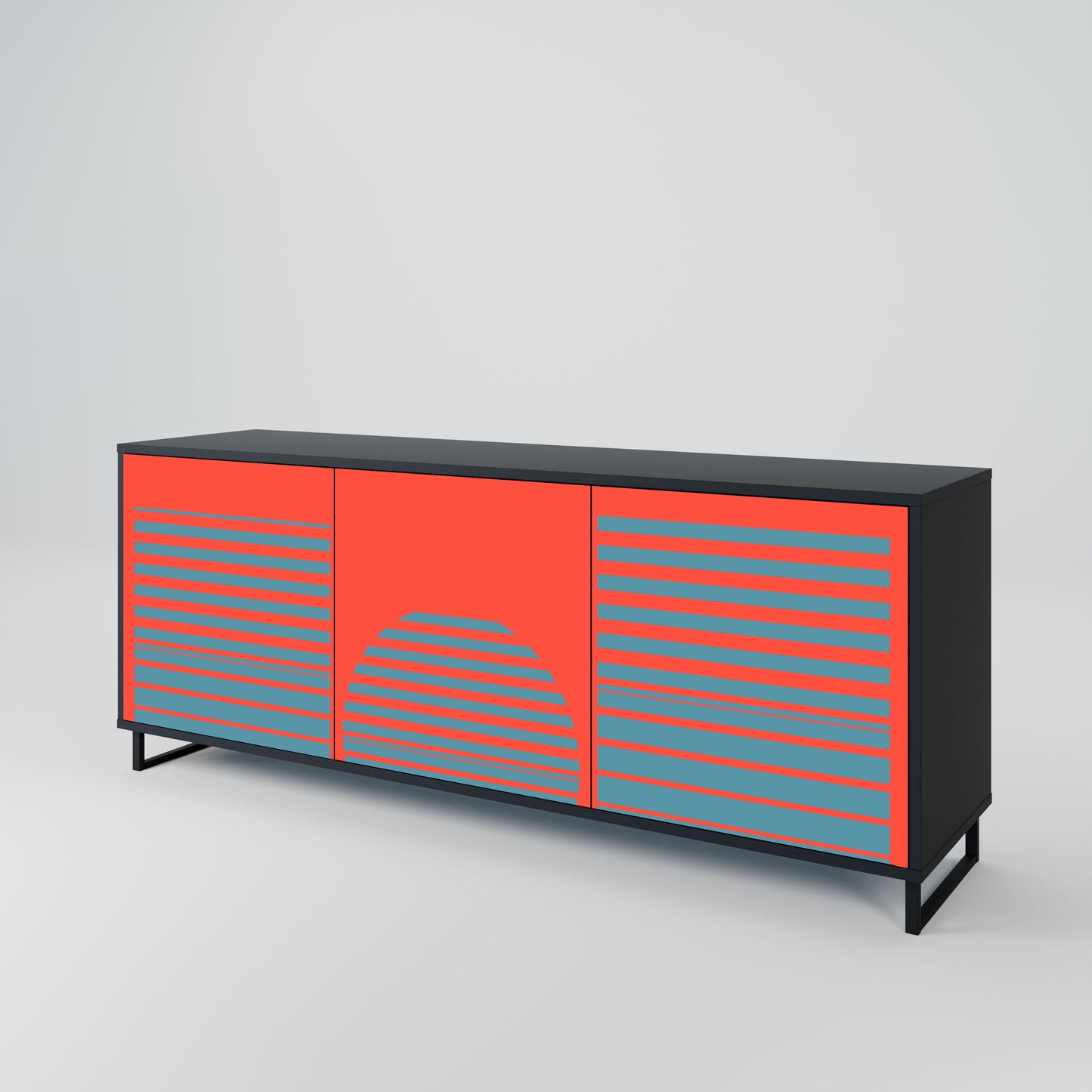 RISING GEOMETRY STARS Madia a 3 Ante in Finitura Nera