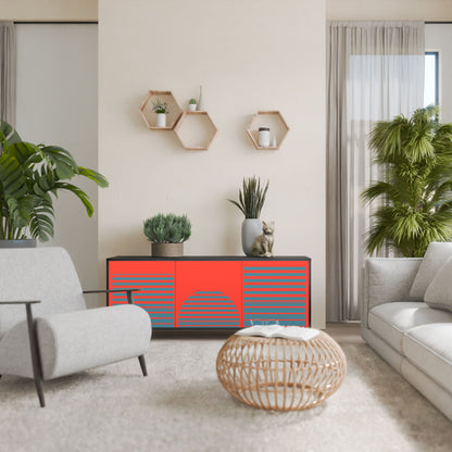 RISING GEOMETRY STARS Madia a 3 Ante in Finitura Nera