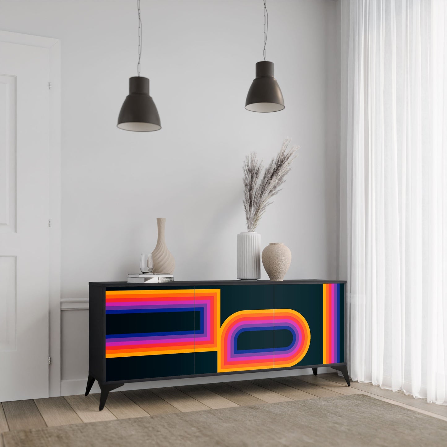 BLINDED BY THE LIGHTS 3-Door Sideboard in Black Finish